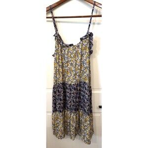Natural Life Tank Mini Dress XS S Blue Yellow Floral Tiered Cottagecore Boho